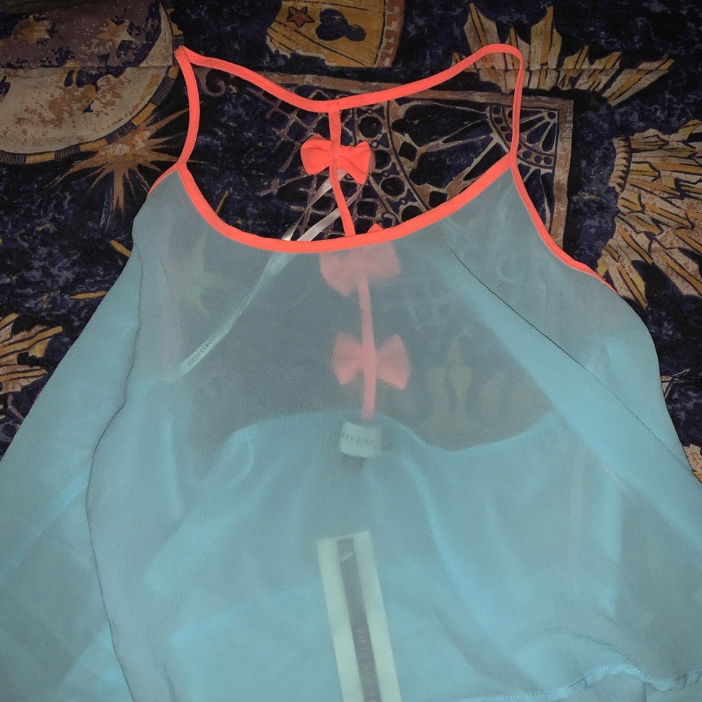 Blue beach tank with bright orange bow - large